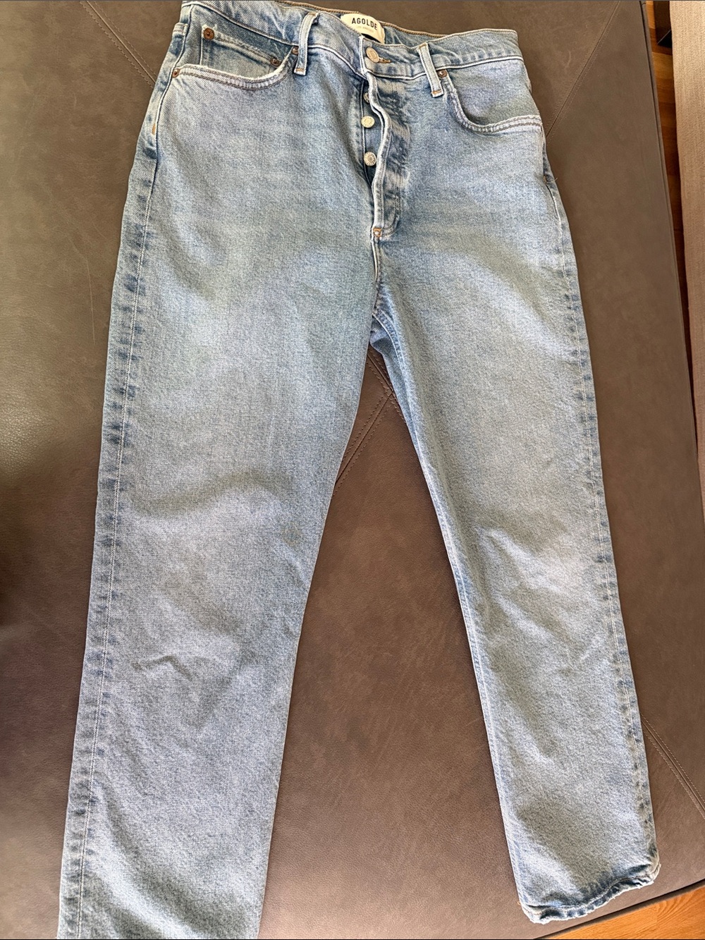 Agolde Light Blue Riley High-Rise Button-Fly Jeans